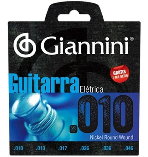 Kit 6 Encordoamento Guitarra.010 Giannini Geegst c/ Mizinha