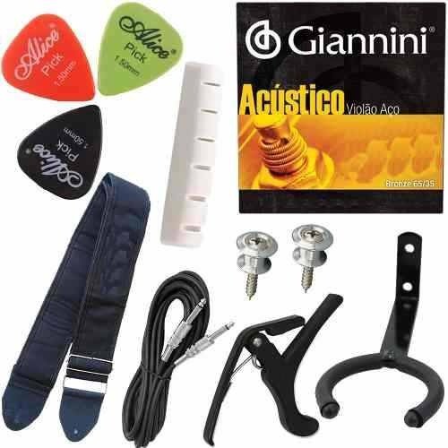 Kit Acessórios Violão Correia Capotraste Cordas Pestana Osso