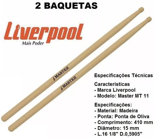 6 Pares Baquetas Madeira Master Ponta Oliva Liverpool Mt-11