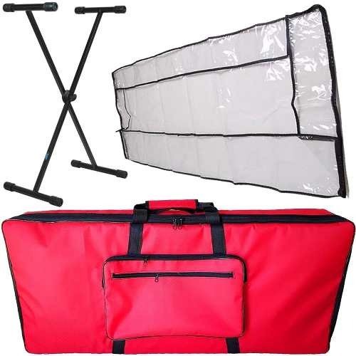 Kit Capa Acolchoada C/ Acessórios Para Teclado 5/8 Vermelha