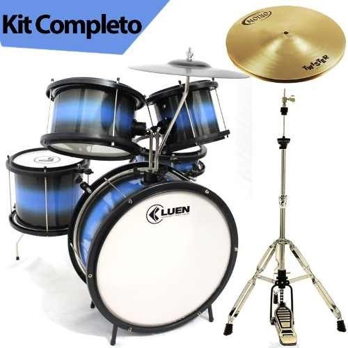 Kit Bateria Luen Infantil Acústica Pop Kids Azul Acessórios