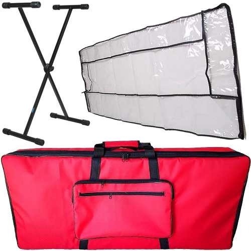 Kit Capa Para Teclado 5/8 Acolchoada Vermelha C/ Acessórios