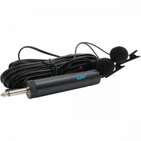 Microfone de Lapela Duplo Leson ML100DR Com Fio Preto