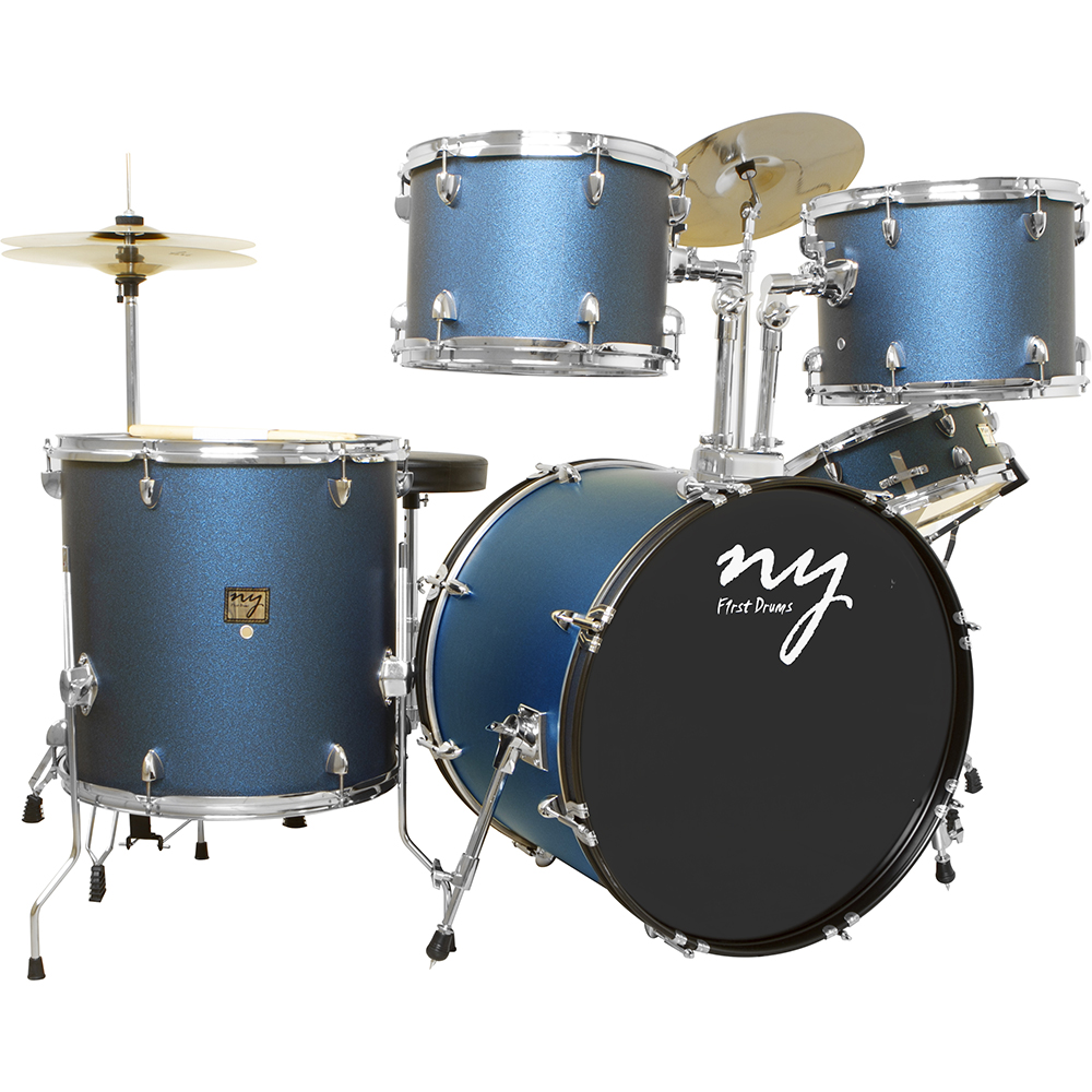 Bateria Acústica 2t Pr Sp Blue Sparkle Azul Com Banco Ny F1rst