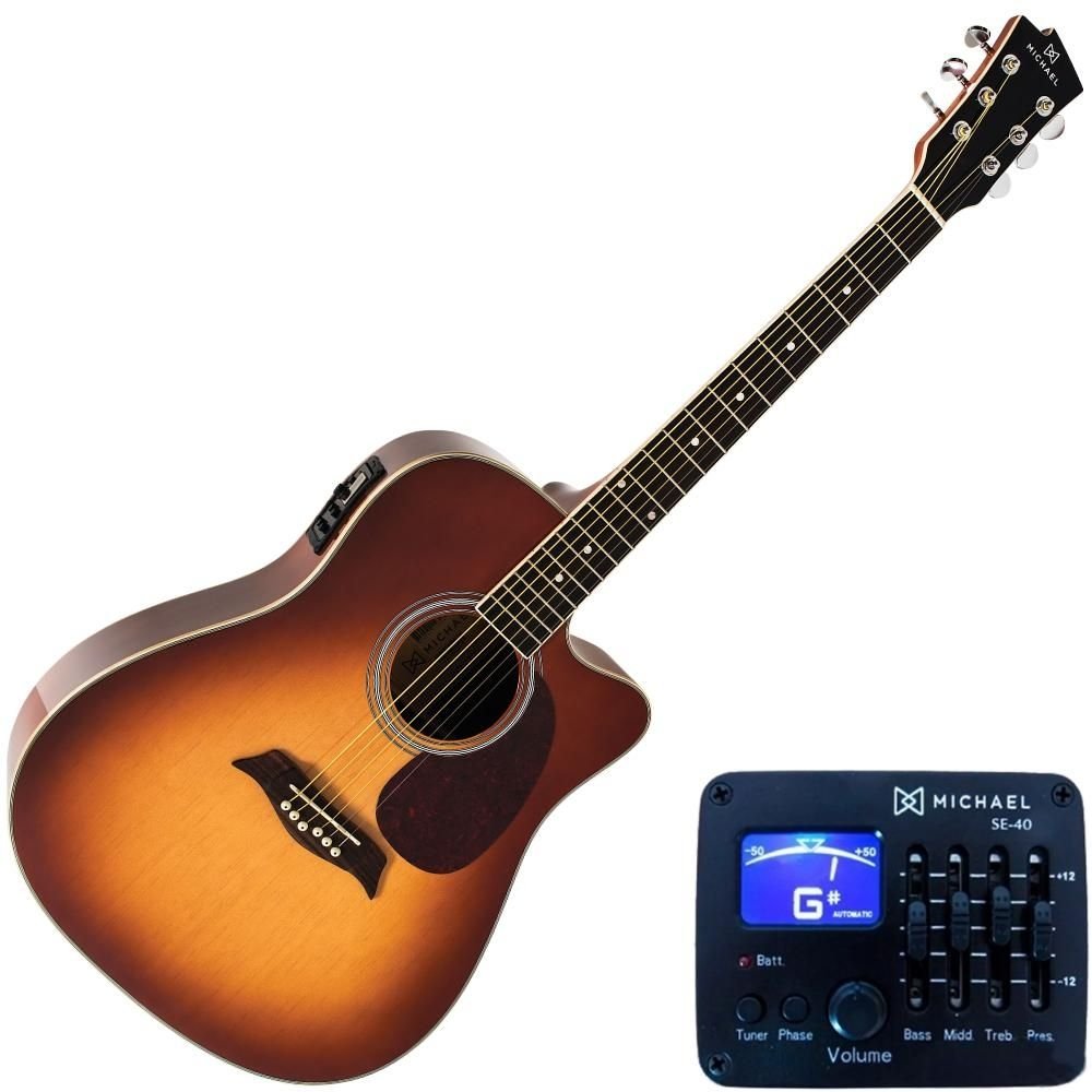 Violão Elétrico Aço Michael Folk Vm925dt Vs Vintage Sunburst