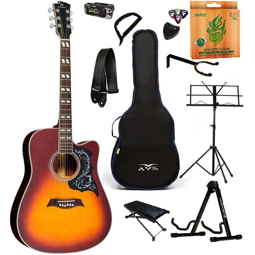 Violão Elétrico Michael VM925 SS Kit Estudante Intermediário
