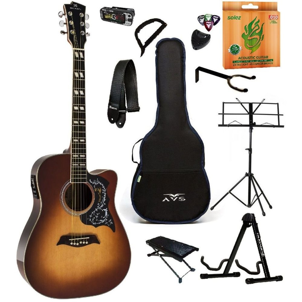 Violão Elétrico Michael VM925 NT Kit Estudante Intermediário