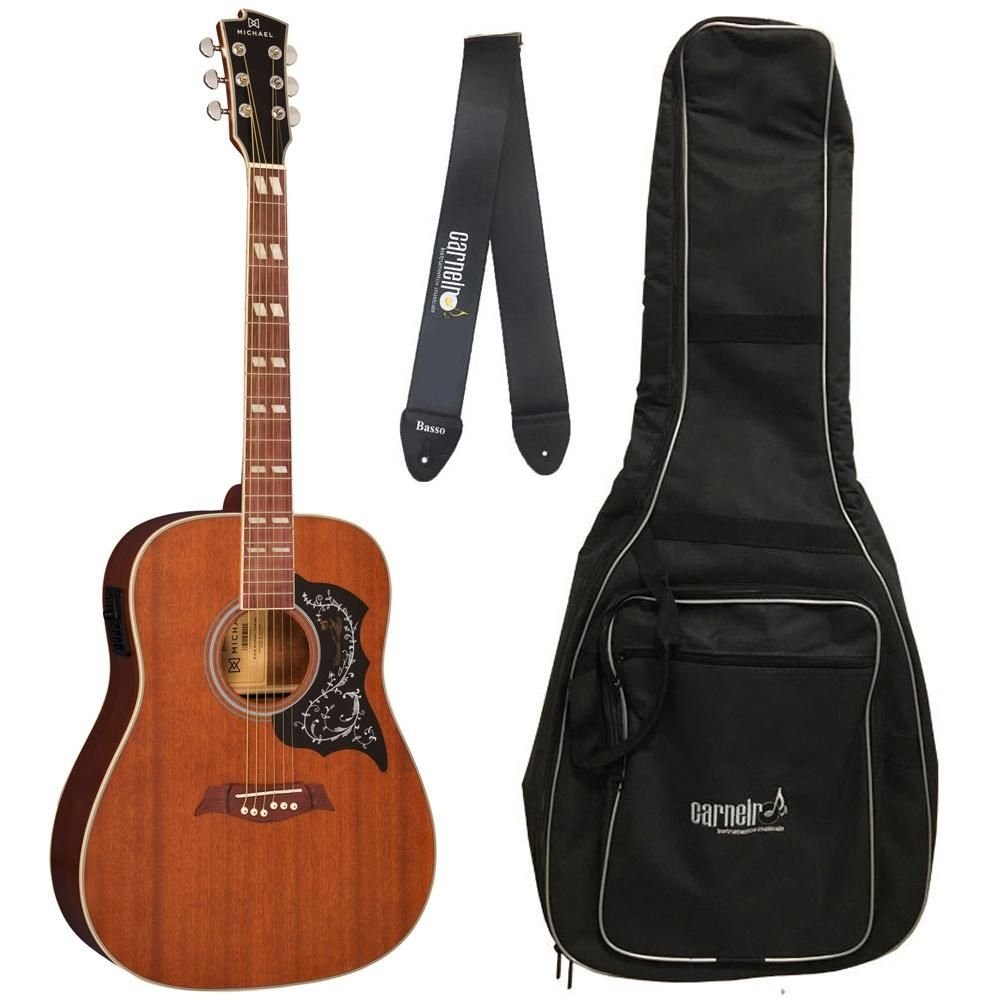 Violão Folk Michael VM925 Mahogany + Capa + Correia