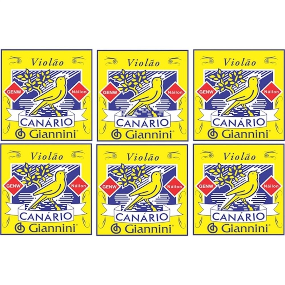 6 Encordoamento Violão Nylon Canário Giannini Genw - Média