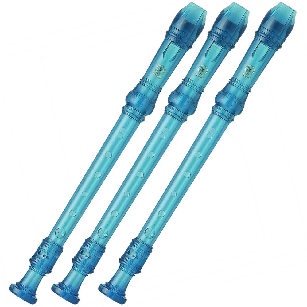 Kit C/3 Flauta Doce Yamaha Soprano Germanica Yrs20 Gb Azul