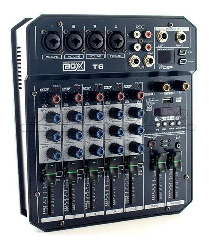 Mesa de Som 5 Canais Mixer Boxx T6 Interface Usb Otg P10 Xlr