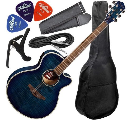 Kit Violão Hofma Eletroacústico Mini Jumbo Hm236 Blb Azul