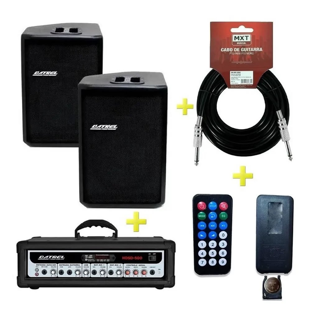 Kit 2 Caixa De Som 500w + Cabeçote Cabos Brinde 500w Datrel