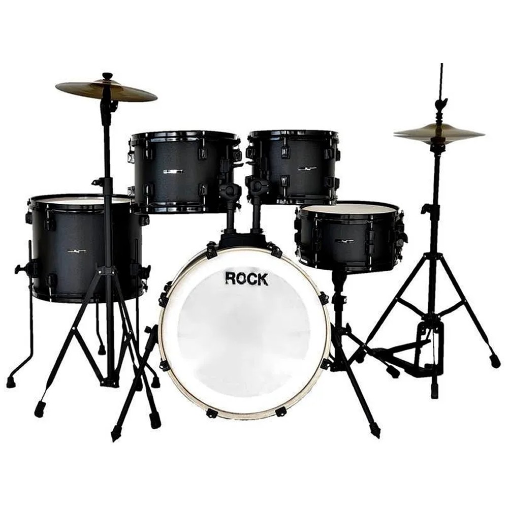 Bateria Rmv Rock Star Preto Bumbo De 20 + Pratos + Baquetas