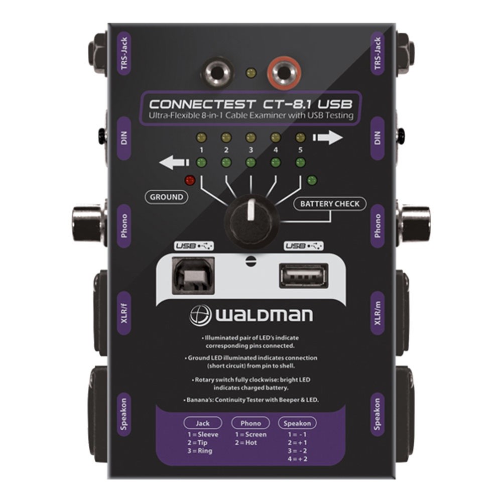 Testador Profissional de Cabos de Áudio Waldman Connectest CT-8.1 USB