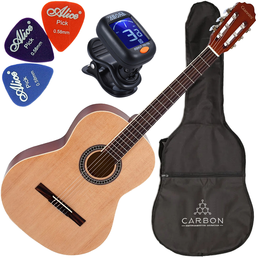 Kit Violão Giannini Gn15 Nylon Cor Natural Com Afinador Capa