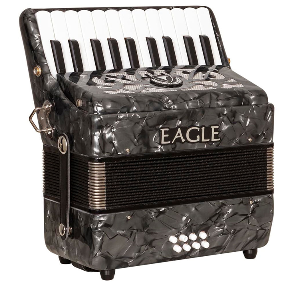 Acordeon Eagle 8 Baixos 22 Teclas EGA 8 PBK Preto C/ Case