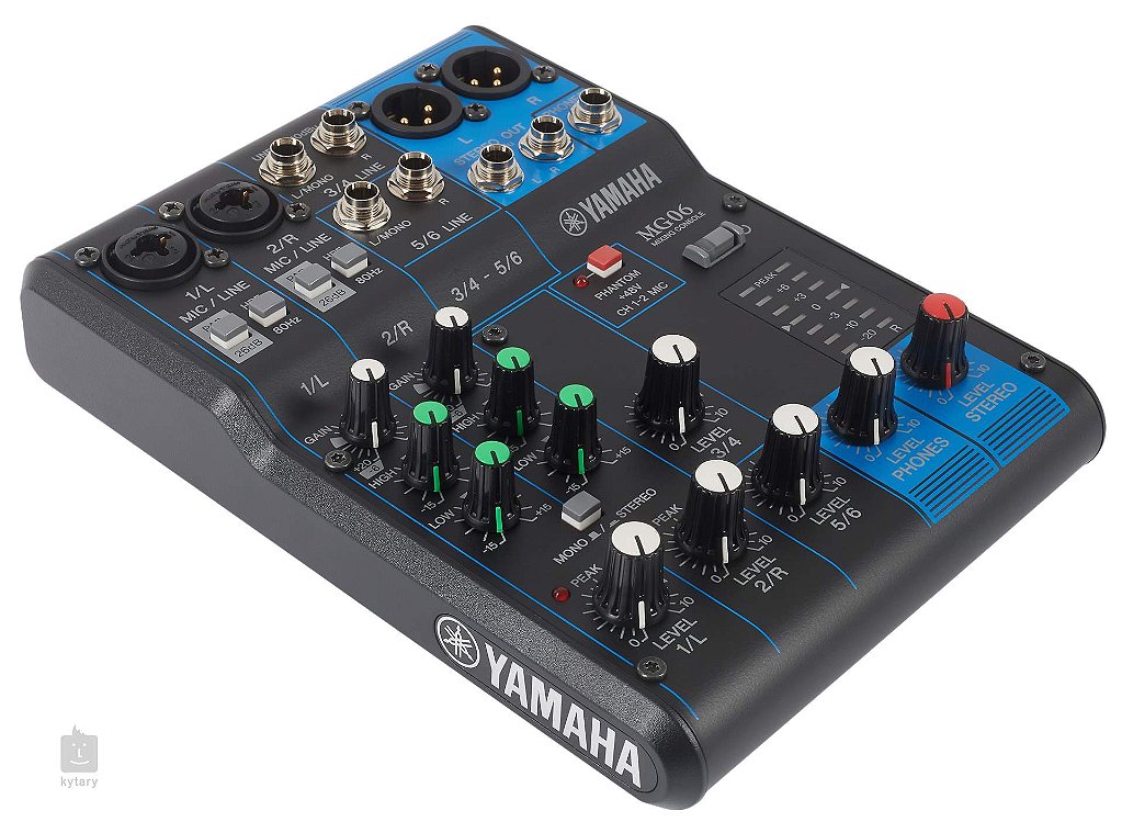 Mesa de Som Yamaha MG06 6 Canais Analógica Interface de Áudio