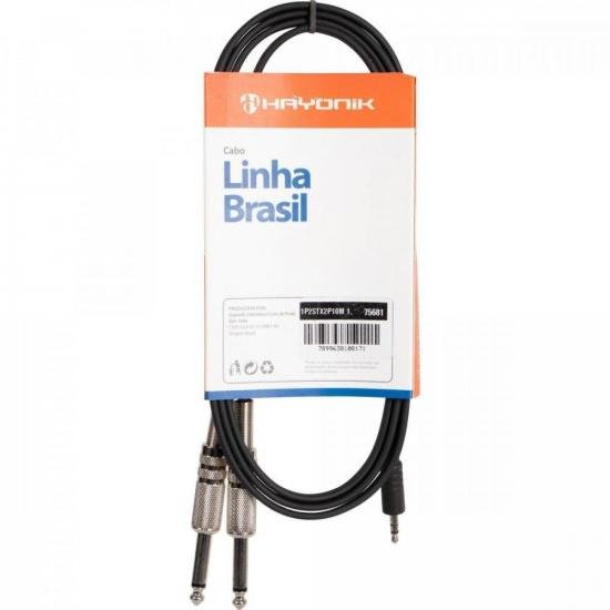 Cabo de Áudio Linha Brasil P2 Estéreo X 2 P10 Mono 1,8mPreto HAYONIK