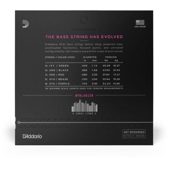 Encordoamento Baixo 5 Cordas .045-.130 NYXL NYXL45130 D Addario
