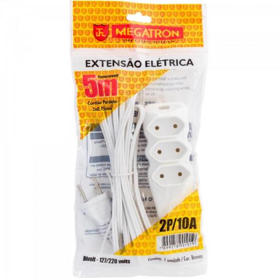 Extensão Tripla 2 X 0,75 X 5,0M Branca Megatron
