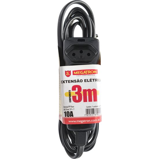 Extensão Tripla 3 X 0,75 X 3,0M Preta Megatron