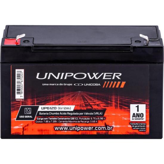 Bateria Estacionária Selada 6V 12Ah VRLA UP6120 Unipower