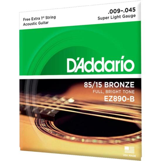 Encordoamento Violão Aço .009-.045 85/15 Bronze EZ890-B D Addario Com Corda Extra PL009