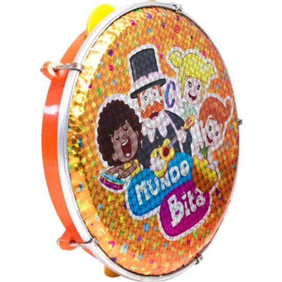 Pandeiro Infantil 08" Pele Estampada Mundo Bita Luen Laranja