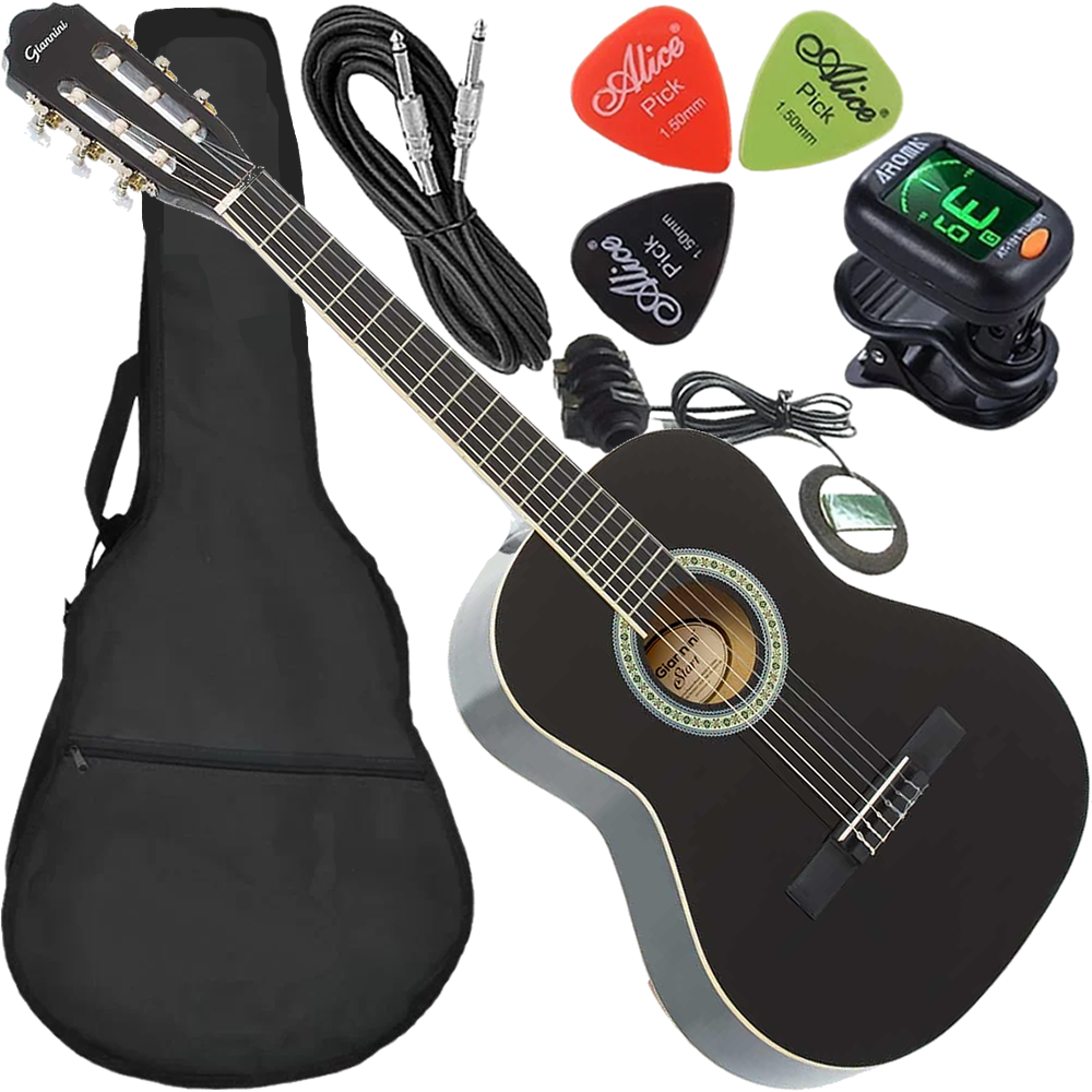 Kit Violão Giannini Start N6 3/4 Preto Eletroacústico Nylon Canhoto