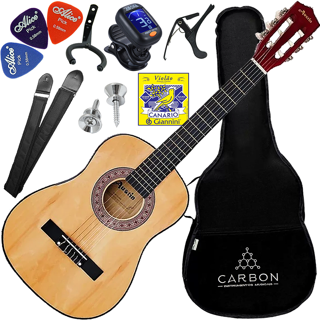 Kit Violão Nylon Acústico Juvenil Austin Kauthon 942N Natural VX05