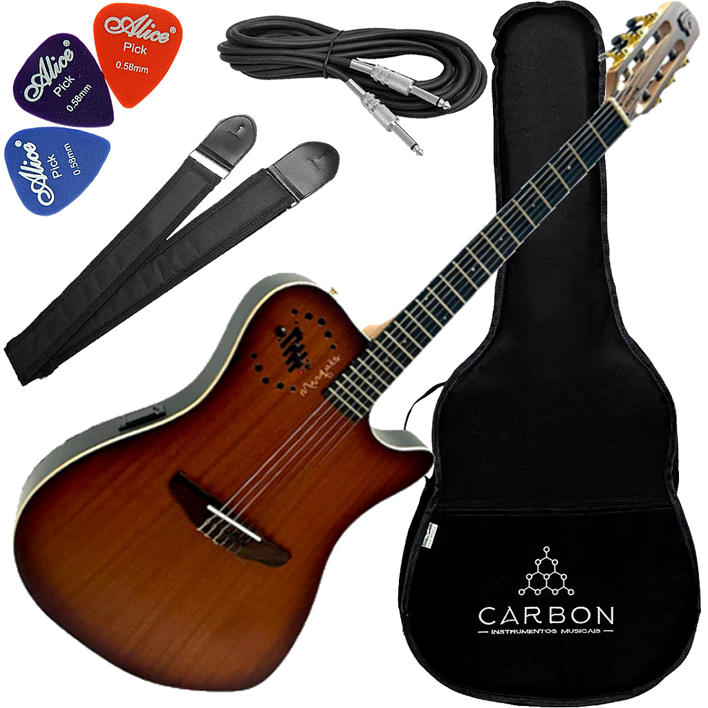 Kit Violão Eletroacústico Marquês VN-12 Flat Nylon Castanho VX01