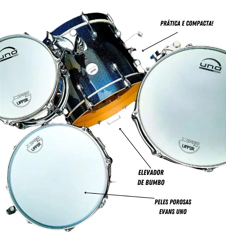 Bateria Acústica X-Pro 16" Blue Sparkle