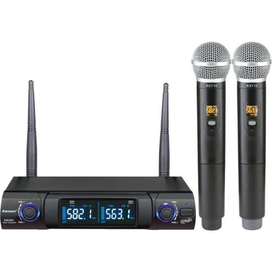 Microfone Sem Fio Duplo Karsect KS248DM Preto - Qualidade de Som Profissional e Conexão Estável