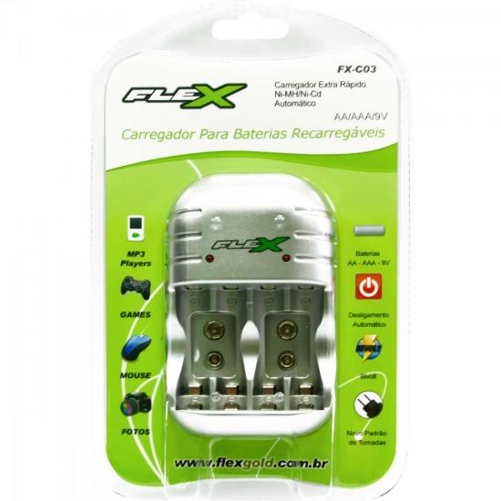 Carregador de Pilhas AA/AAA/9V FXC03 Bivolt Flex - Carregamento Rápido e Eficiente