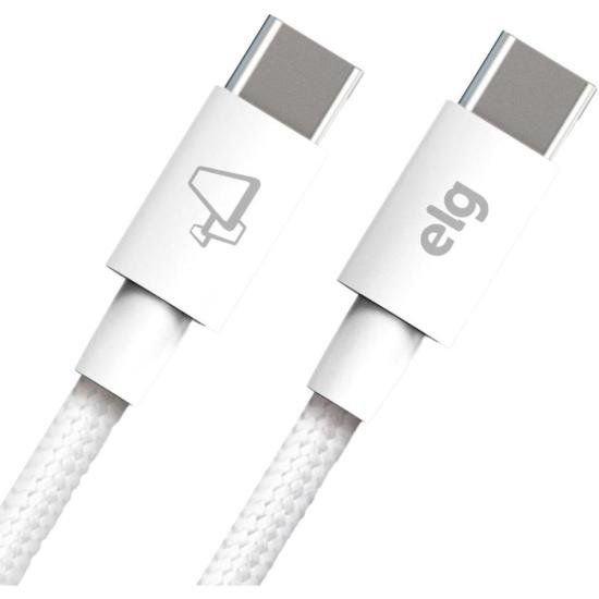 Cabo Tipo C x Tipo C TC602 2 Metros Branco ELG - Conexão Rápida e Durável