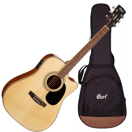 Violão Eletroacústico Cort AD880CE NS Folk com Tampo Spruce Cutaway Venetian Pré CE304T e Bag