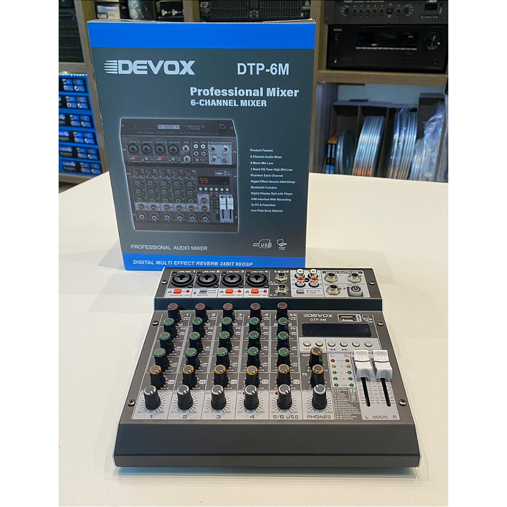 Mixer DTP-6M Devox Mesa de Som 6 Canais USB Bluetooth Phantom Power 48V