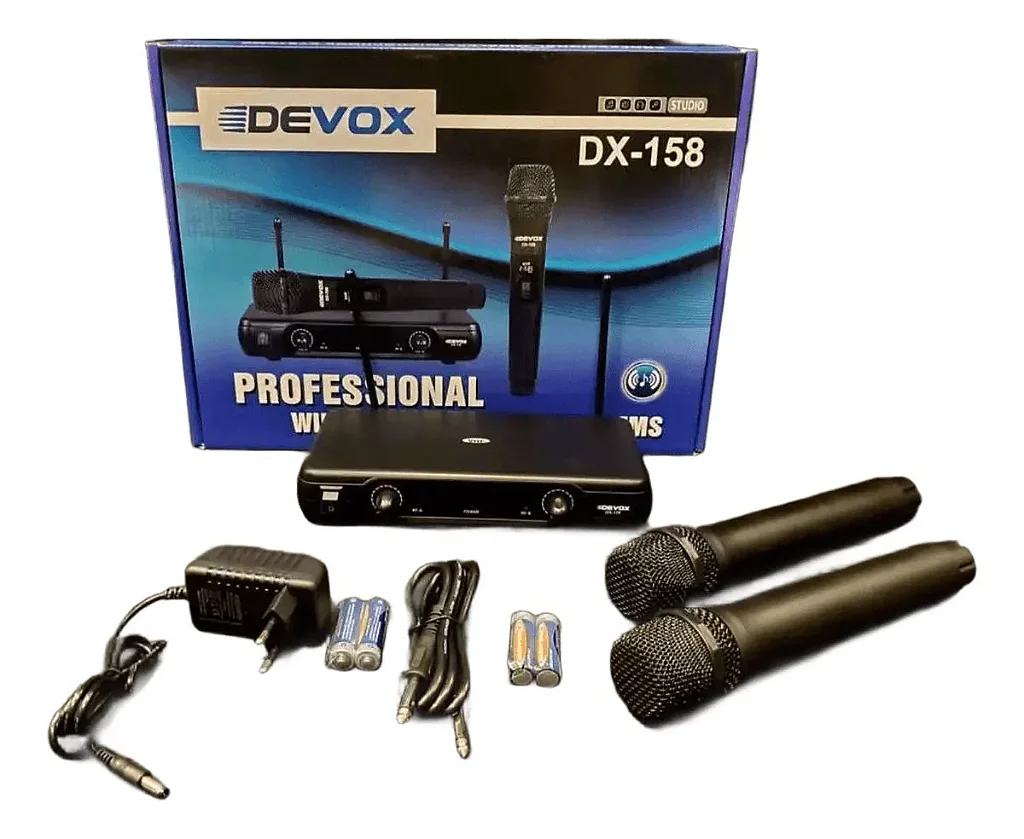 Sistema de Microfone Sem Fio Duplo Devox DX-158 VHF com 2 Canais