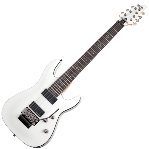 Guitarra Schecter Demon-7 FR Vintage White 7 Cordas com Captadores Duncan Designed HB-105 e Ponte Floyd Rose Special 3250