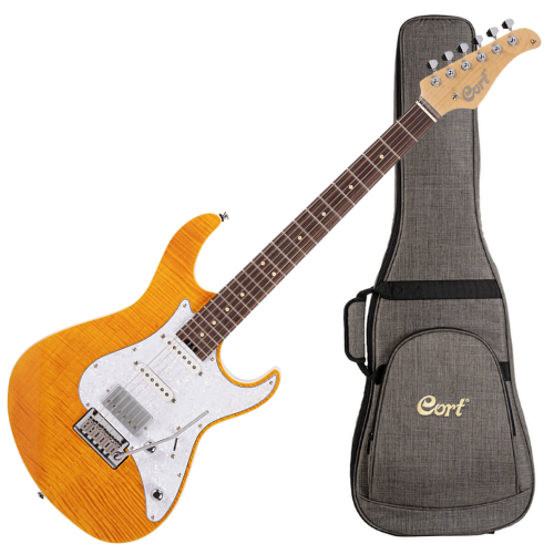 Guitarra Cort G280 Select AMB Amber com Captadores Voiced Tone VTS-63 e VTH-77 e Ponte CFA-III Tremolo e Bag
