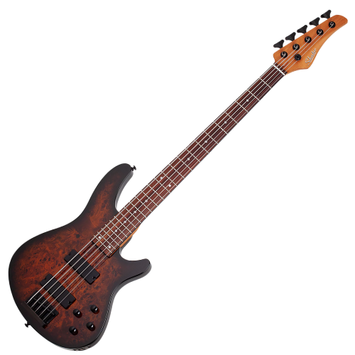 Contrabaixo Schecter CV-5 Standard Tobacco Burl 5 Cordas com Captadores Schecter Diamond J-Bucker e Ponte Schecter Custom String-Thru 3972