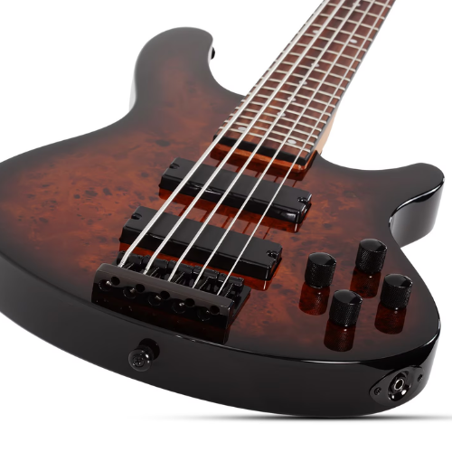 Contrabaixo Schecter CV-5 Standard Tobacco Burl 5 Cordas com Captadores Schecter Diamond J-Bucker e Ponte Schecter Custom String-Thru 3972