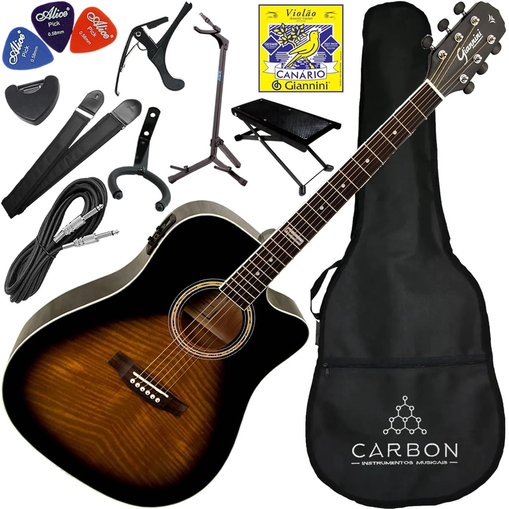 Kit Completo Violão Folk Eletroacústico Giannini GF1D 3TS