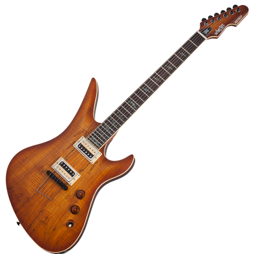 Guitarra Schecter Avenger Exotic SM Spalted Maple com Captadores Schecter USA Pasadena Plus e Pasadena Classic e Ponte TonePros Tune-O-Matic 580