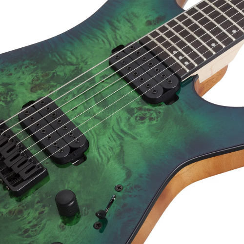 Guitarra Schecter C-7 Pro AQB Aqua Burst 7 Cordas com Captadores Schecter Diamond Decimator HH e Ponte Schecter Custom Hardtail 3638