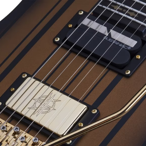 Guitarra Schecter Synyster Custom-S SGB Satin Gold Burst com Captadores Schecter USA Pasadena Neck e Pasadena Plus Bridge HH e Ponte Floyd Rose 1500 Series 1743