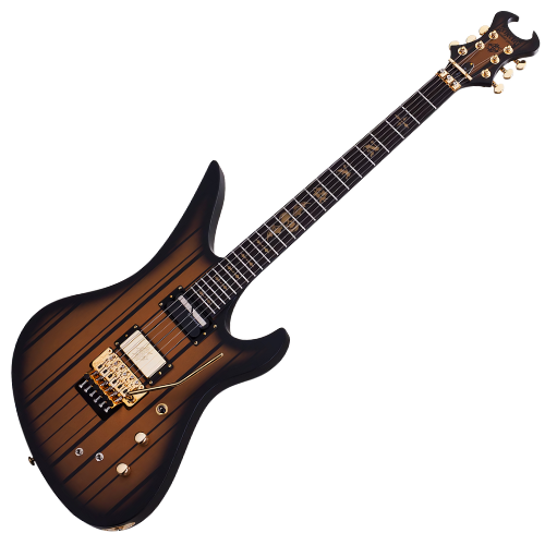 Guitarra Schecter Synyster Custom-S SGB Satin Gold Burst com Captadores Schecter USA Pasadena Neck e Pasadena Plus Bridge HH e Ponte Floyd Rose 1500 Series 1743