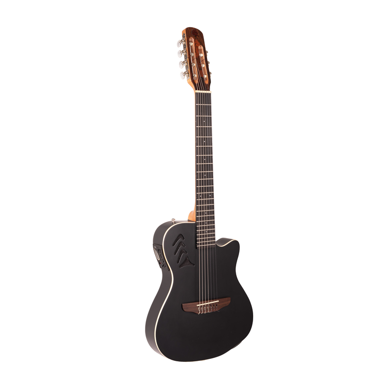 Violão Eletroacústico Marquês 7-VN-23BKSEQ 7 Cordas Super Flat Preto Fosco Nylon com MET-A08