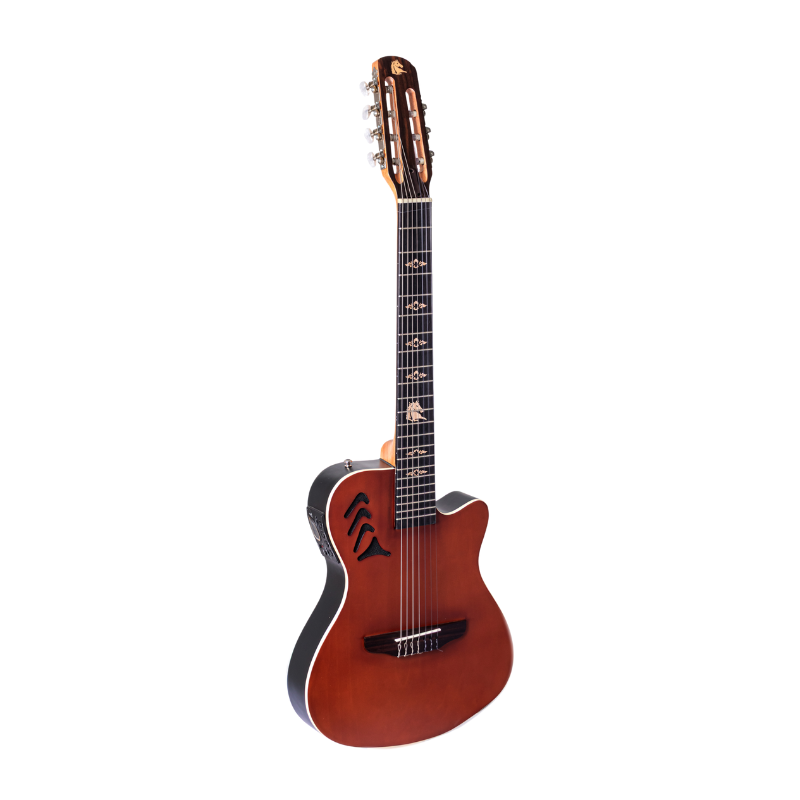 Violão Eletroacústico Marquês 7-VN-23CTSEQ 7 Cordas Super Flat Castanho Fosco Nylon com MET-A08